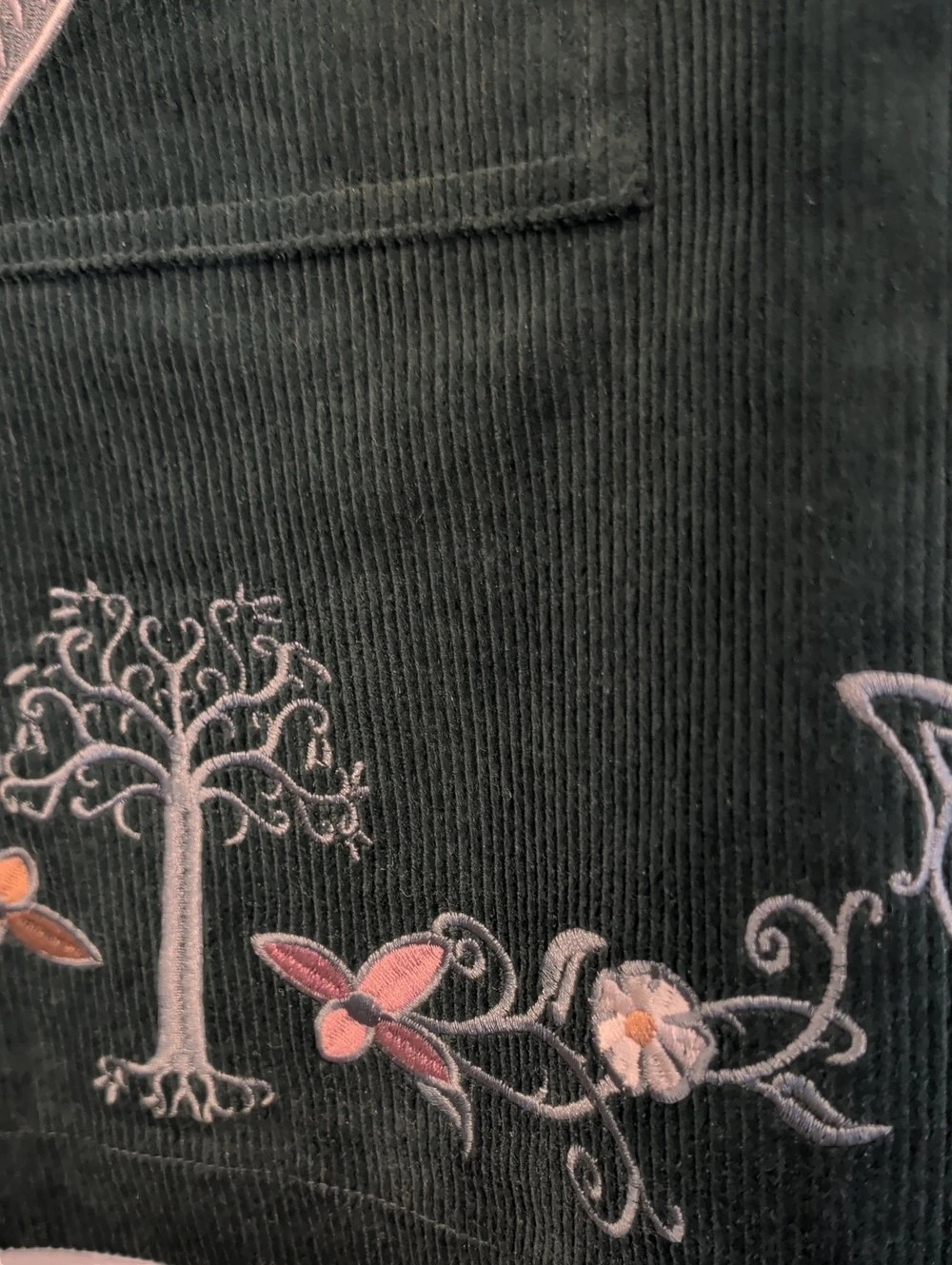 BoxLunch The Lord of the Rings Embroidered Icons Corduroy Overall Dress Green - Picture 11 of 16